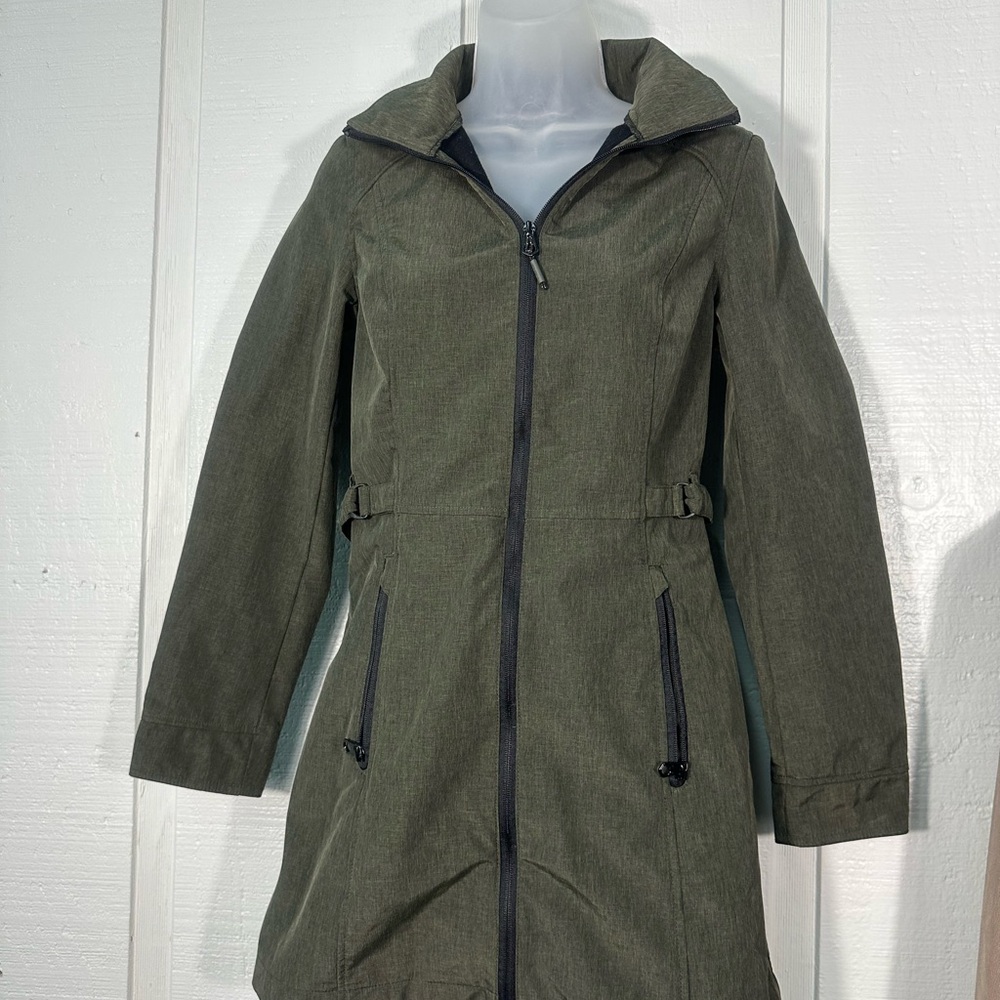 Nautica Women's Green Hooded Faux-Fur-Lined Anorak Raincoat Size XS EUC - Picture 2 of 8